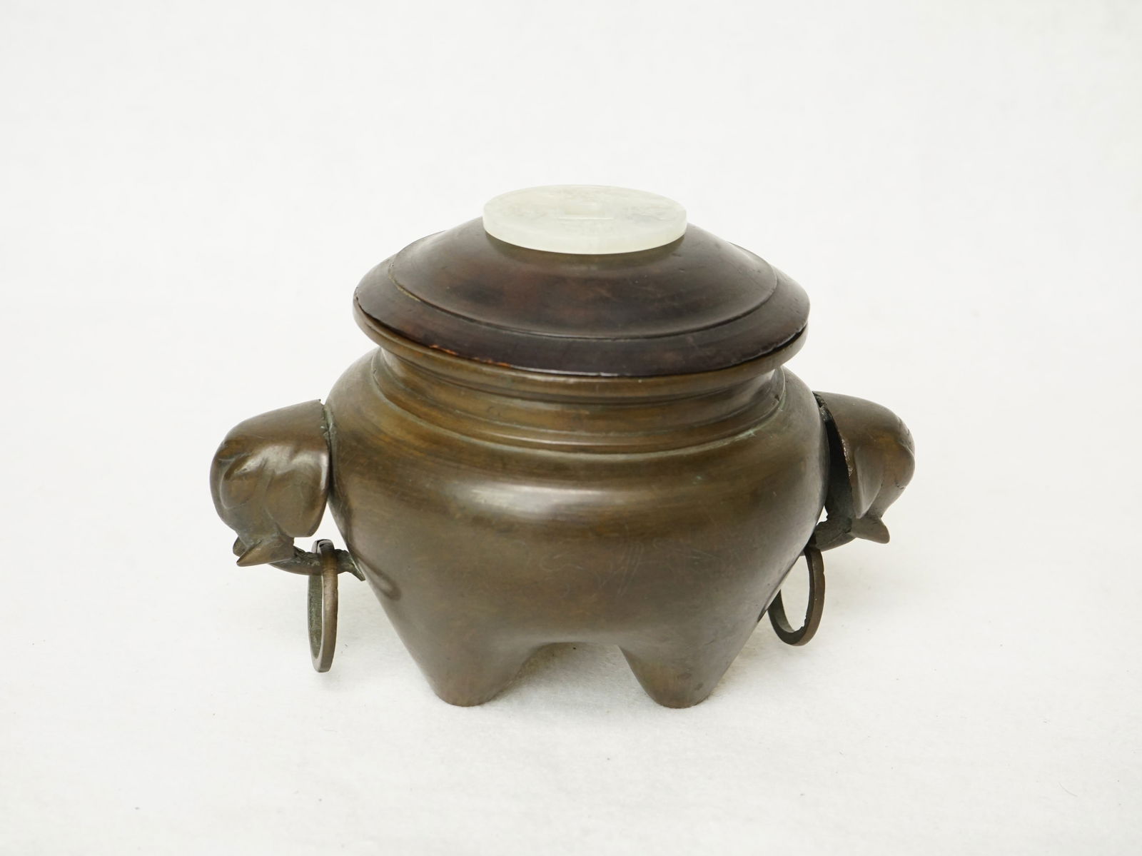 Chinese Silver Inlay Bronze Censer with Jade Coin (1 of 10)