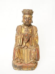 A Chinese Wooden Figure of A Seated Daoist Immortal Ming Dynasty