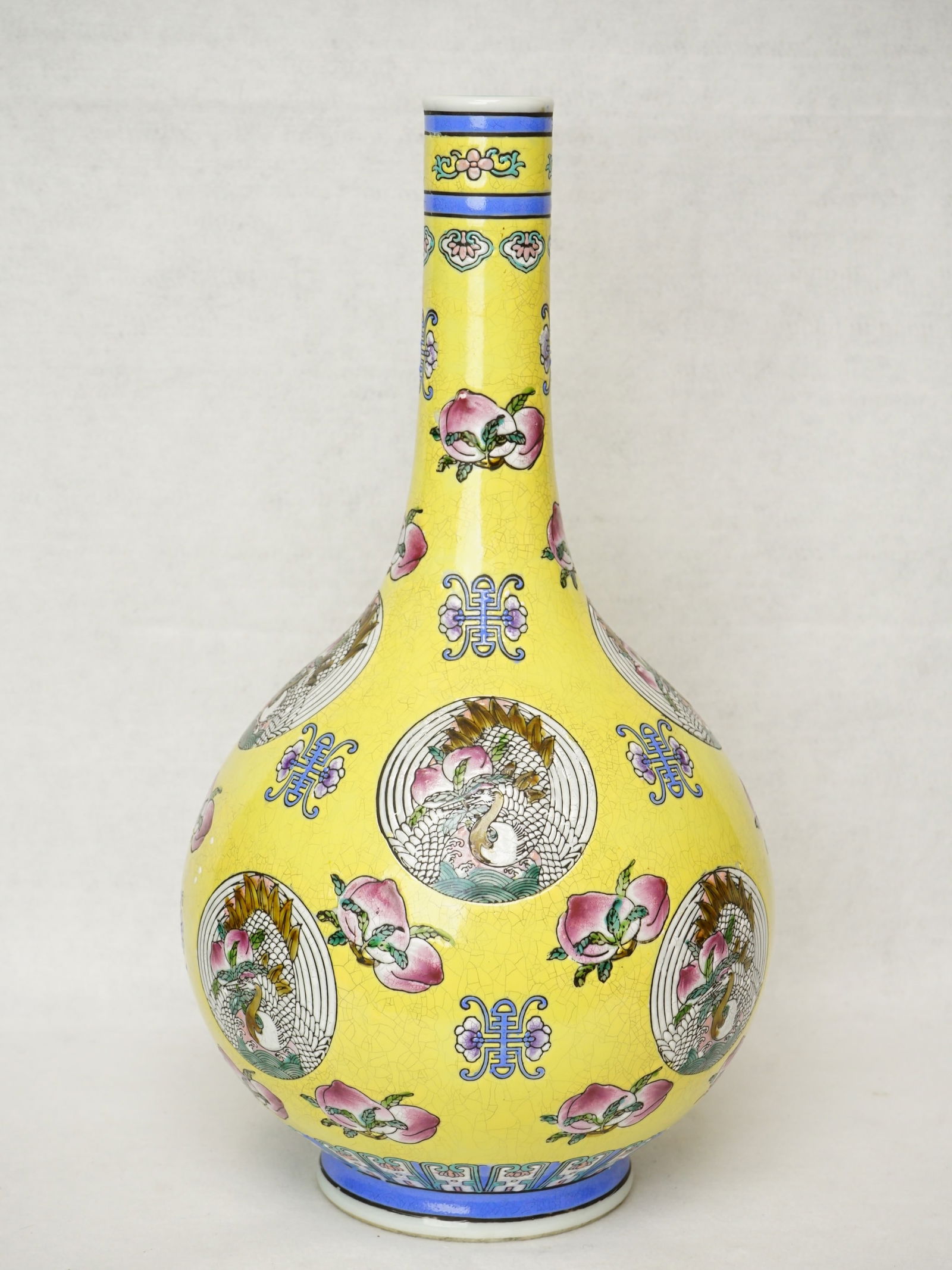 Chinese Famille Rose Yellow Ground Vase with Crane (1 of 9)