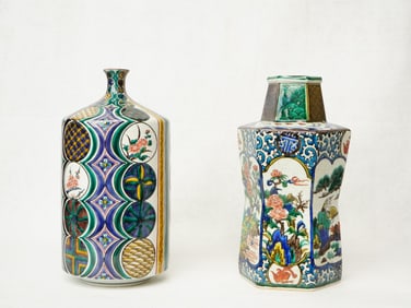 Two Japanese Ko Kutani Porcelain Vases