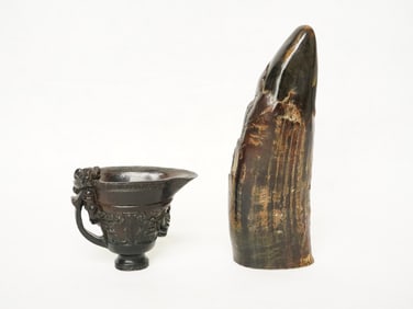 Lot of 2 Chinese Carved Horn Pieces