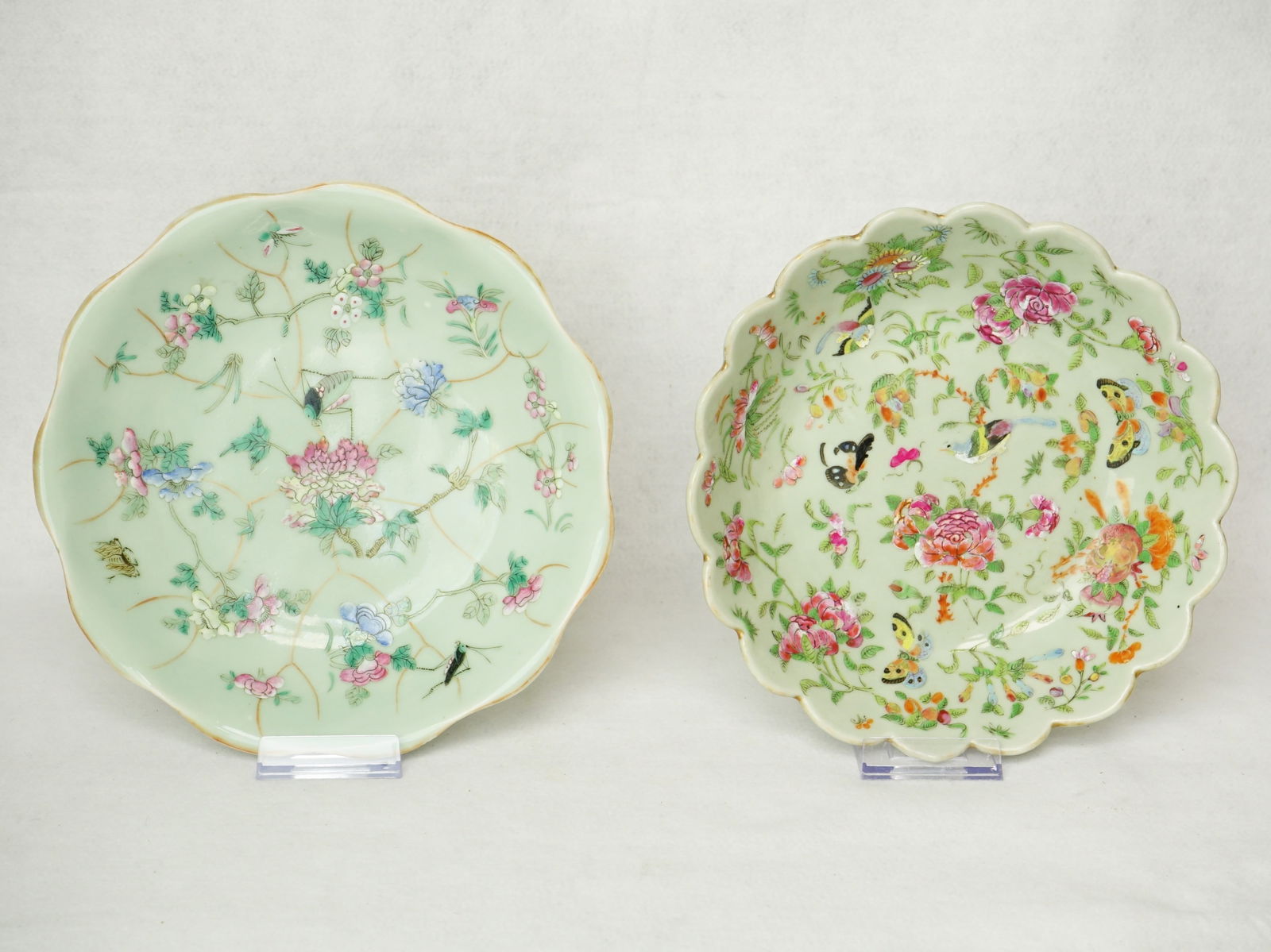Lot of 2 Chinese Celadon-Ground Famille Rose Dishes (1 of 13)