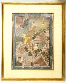 Thai Burmese Narrative Painting of Dancers, 19/20th Century