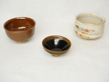 Three Japanese Footed Ceramic Bowls
