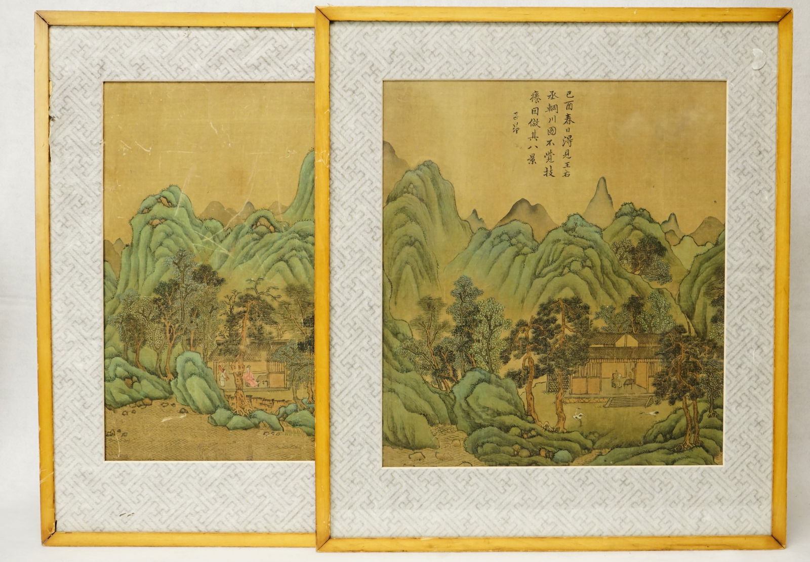 Chinese Two Blue And Green Landscape Painting on Silk .Perhaps From The Ming Dynasty (1 of 8)