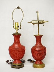 Lot of Two Chinese Cinnabar Lamps,19th Century