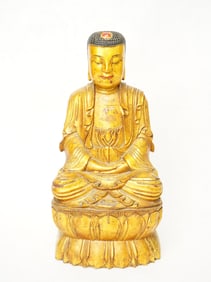 Chinese Gold Lacquer Wood Seated Buddha,Qing Dynasty