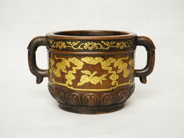 A Chinese Parcel-Gilt Bronze Censer with Double Handles And Mark
