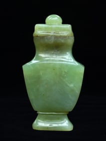A Chinese Carved Celadon Jade Covered Vase