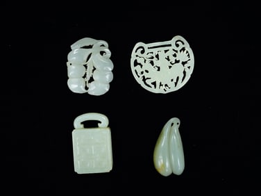 Group of 4 Chinese Carved Jade Pendants