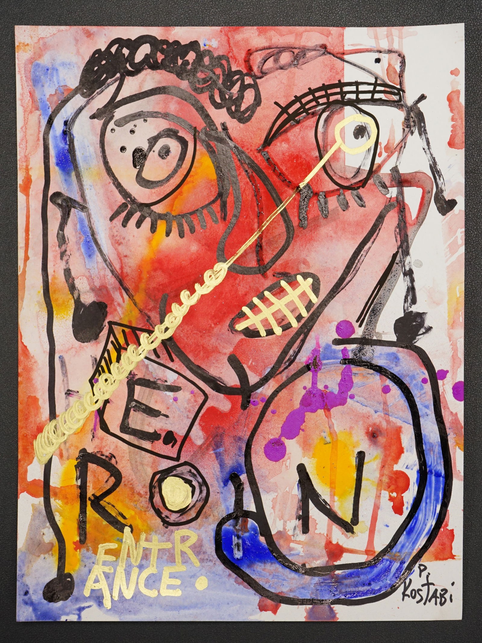 Paul Kostabi (American, b.1962), Original Mixed Media Painting on Paper, Signed: Approximate size: 12x9 in Shipping: We offer in-house shipping services for most small items. This means that we will take care of packing and shipping the items directly to you. For larger or special