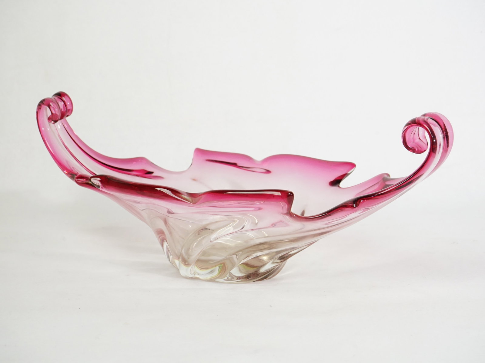 Murano Art Glass Pink and Clear Bowl: Approximate size:7x17.5x8.5 in Shipping: We offer in-house shipping services for most small items. This means that we will take care of packing and shipping the items directly to you. For larger or sp