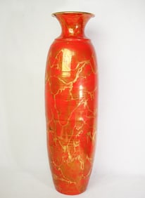 Unique and Stunning Red and Gold Floor Vase