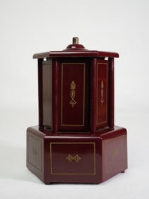 Vtg Swiss Harmony The Roundelay Music Box Cigarette Lipstick Vanity Red Carousel