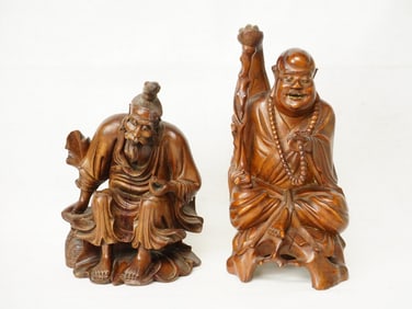 Lot of 2 Chinese Carved Wood Figures