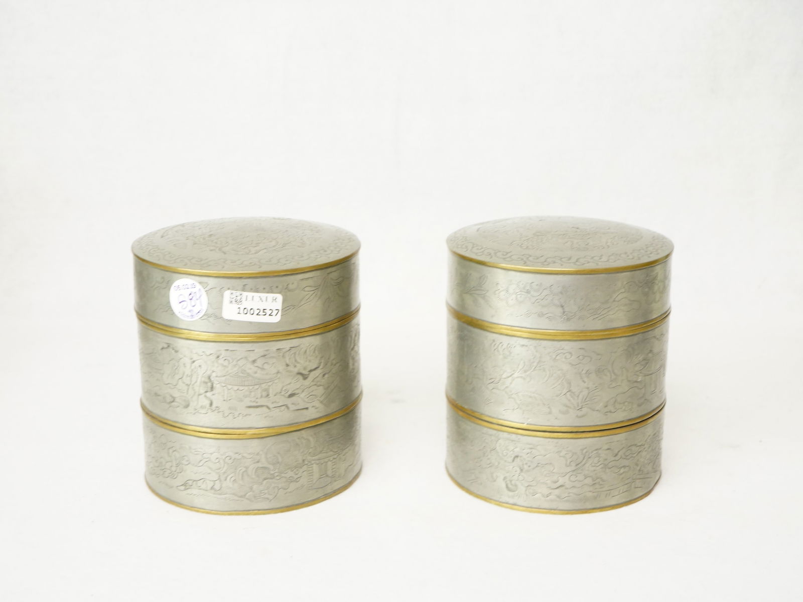 Pair of  Chinese Pewter Stacking Boxes, Qing Dynasty (1 of 12)