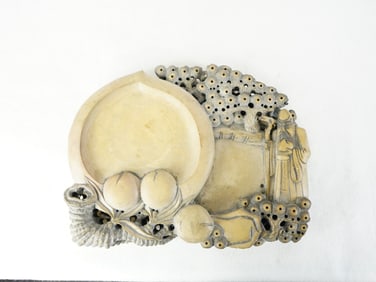 A Chinese Carved Stone 'shoulao and Peach' Inkstone, 18th-19th Century