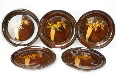 Set of 5 Japanese Wood Lacquer Dishes,20th Century