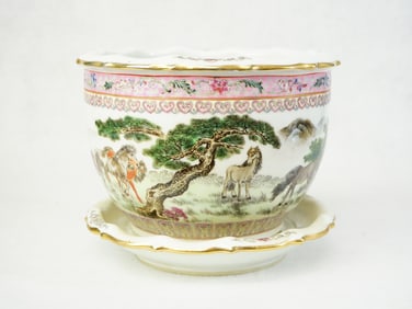 Chinese Famille Rose Porcelain Planter With Tray