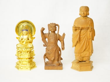 Lot of 3 Japanese Carved Wood Figures