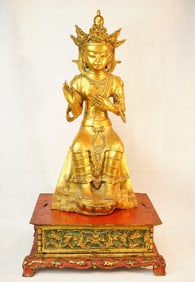 Chinese Gilt Bronze Figure of A Buddha With Wood Base