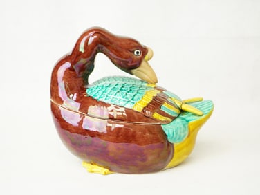 Chinese Sancai Glazed Duck Form Covered Box