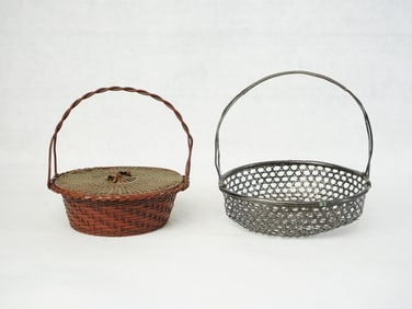 A Japanese Sterling Silver Basket and A Copper Basket,Early 20th Century