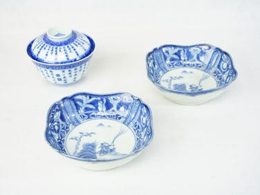 Lot of 3 Japanese Blue and White Porcelain Wares