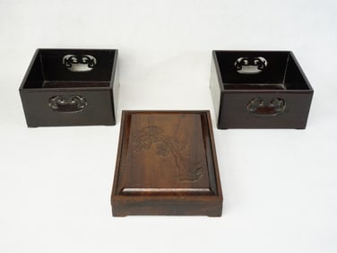 Lot of 3 Japanese Carved Wood Boxes