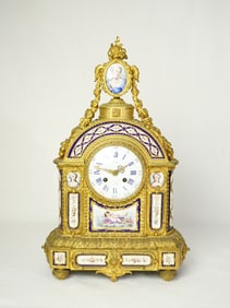 French Sèvres Style Gilt Bronze and Porcelain Mantel Clock