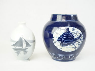 Lot of 2 Japanese Studio Porcelain Vases