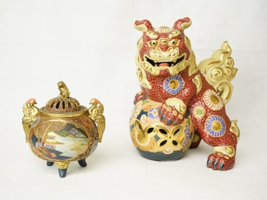 A Japanese Satsuma Foolion and A Censer