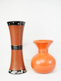 Lot of 2 Japanese Modern Design Lacquer Ikebana Vases