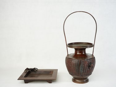 A Japanese Bronze Crab Tray and A Flower Basket,Early 20th Century