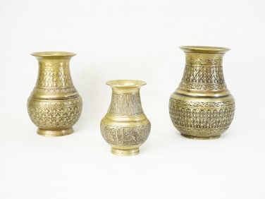 Lot of 3 Nepalese Bronze Vases, 19th Century