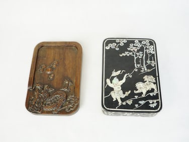A Chinese Carved Rosewood Tray and Lacquer Box,Early 20th Century