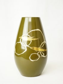 Japanese Takaoka Bronze Vase With Inlay and Signature, Showa Period