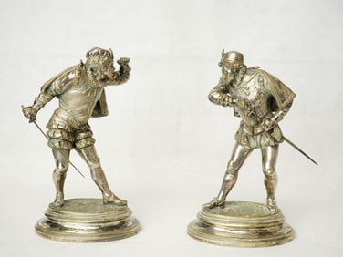Pair of Emile Guillemin(French, 1841-1907) Silvered Bronze Warrior