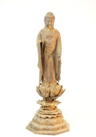Japanese Wooden Buddha With Inlaid Crystal Bead, Kamakura Period (13th Century)