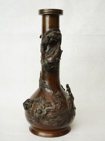 Japanese Bronze Dragon Bottle Vase, Meiji Period