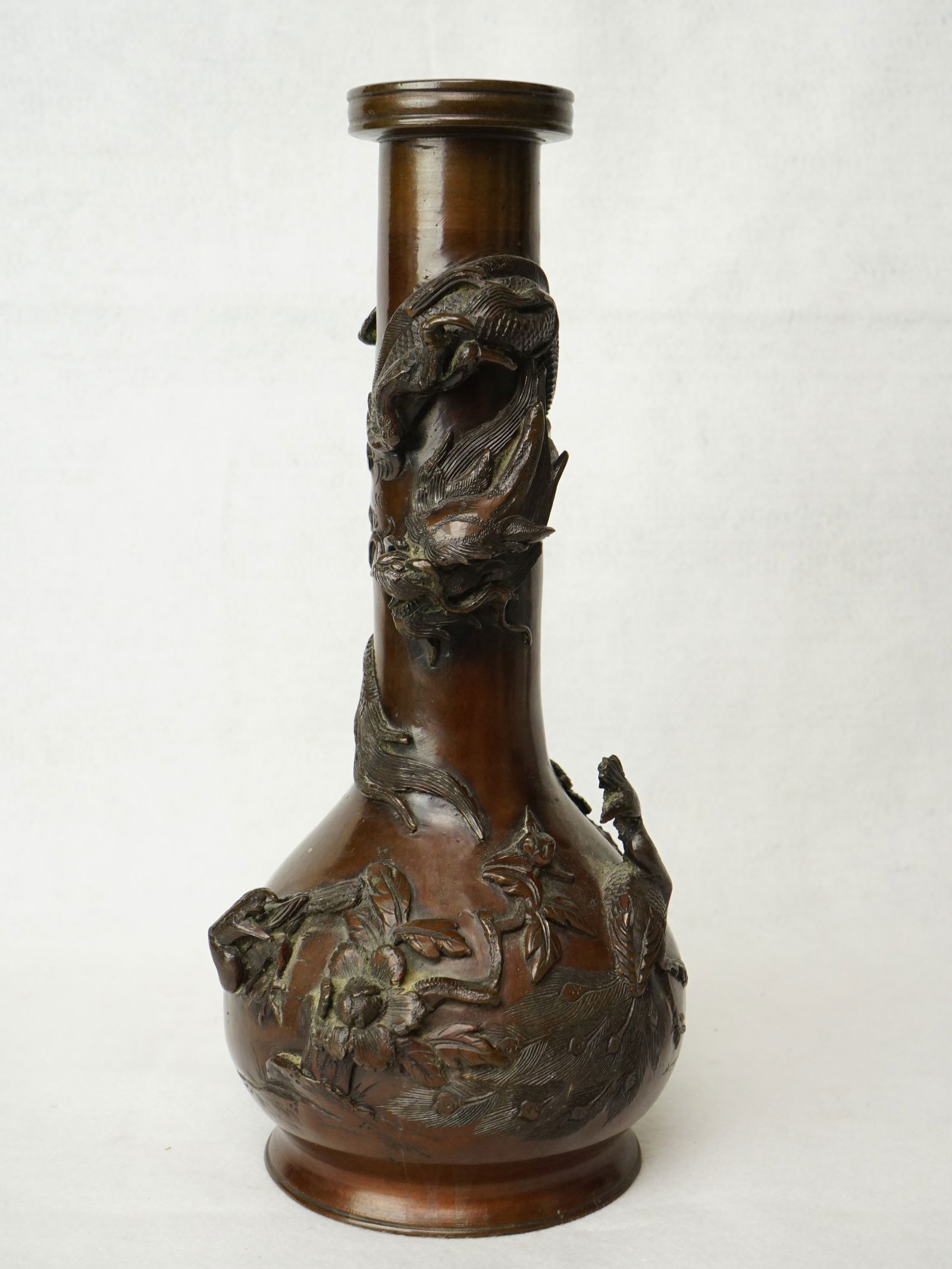 Japanese Bronze Dragon Bottle Vase, Meiji Period: Approximate size:H:11.75 in Shipping: We offer in-house shipping services for most small items. This means that we will take care of packing and shipping the items directly to you. For larger or speci