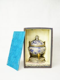 Chinese Cloisonné Tripod Censer With Box