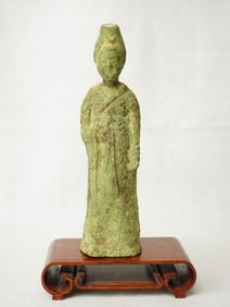 Ancient Chinese Bronze tomb Figure With Wood Stand