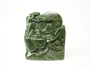 Chinese Carved Spinach Jade Boulder ornaments
