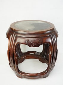 Chinese Wood Stool With Dream Stone top,Early 20th Century