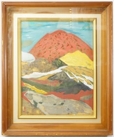 Artist Signed Japanese Mountains Painting ,Oil on Canvas,20th Century