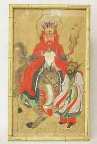Chinese Daoist Erlang Shen 3 Eye God on Horseback Painting