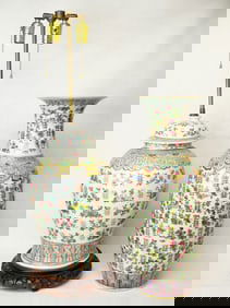 Chinese Famille Rose 'Double Happiness' Vase and Baluster Jar Lamp