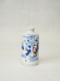 Chinese Underglaze-Blue and Copper-Red 'Figural' Snuff Bottle