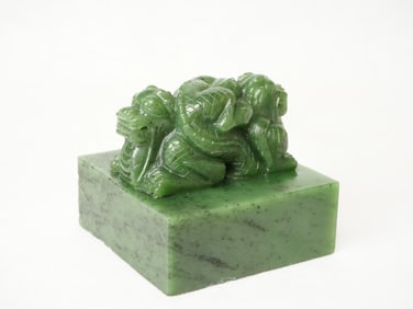 A Rare Chinese Carved Green Jade Dragon Seal